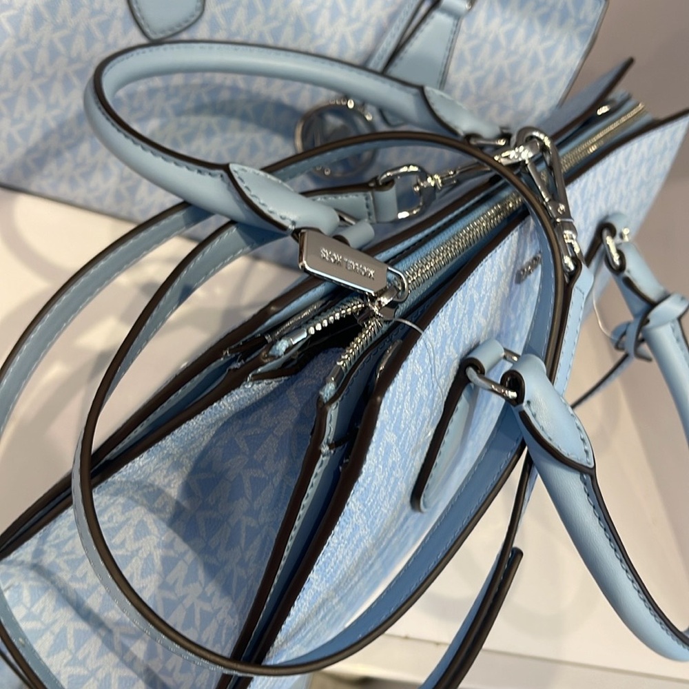 MICHAEL KORS Sheila Medium Logo CZ Satchel Crossbody Bag 
Light Sky
NWT - Picture 5 of 16